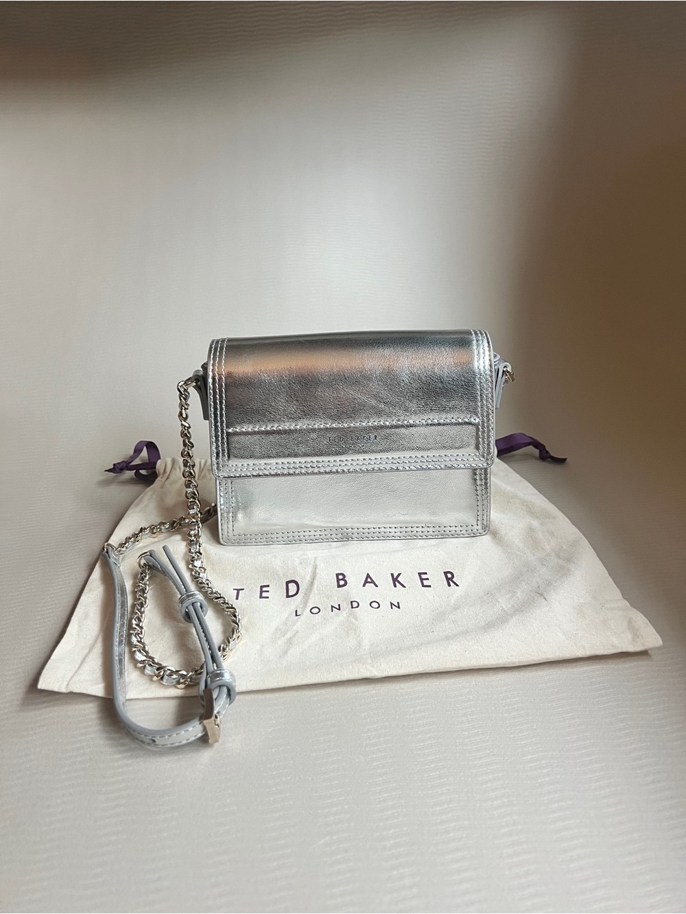 "Rare Find" Ted Baker Libbe Metallic Silver Leather Crossbody NWOT